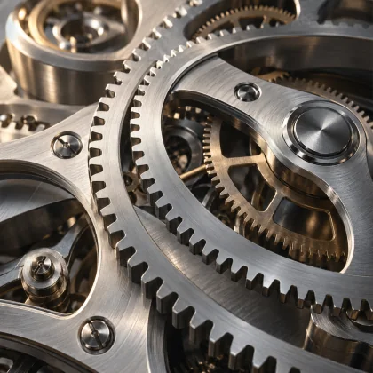 Interlocking precision gears in titanium and bronze